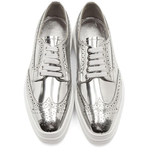 prada silver brogues|Prada silver metallic platform sandals.